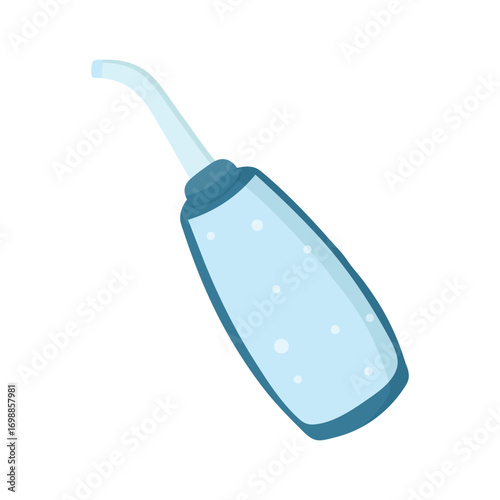 Blue peri bottle illustration with curved nozzle, used in dental irrigation and hygiene. Ideal for dentist tools, oral care, and medical themes. Clean, isolated design for easy integration