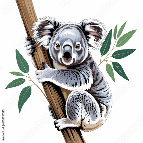 Koala Climbing Eucalyptus Tree – Australian Wildlife Illustration
