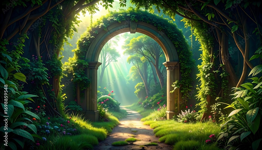 Obraz premium Sunlit archway in a lush forest (1)