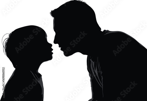Silhouette of loving father and child sharing emotional moment, expressing care, connection, parenting, bonding, support, family love, and protection