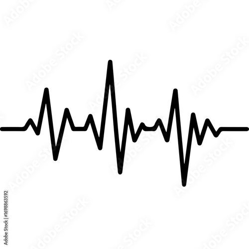 Simple black electrocardiogram line representing a healthy heartbeat on a white background.