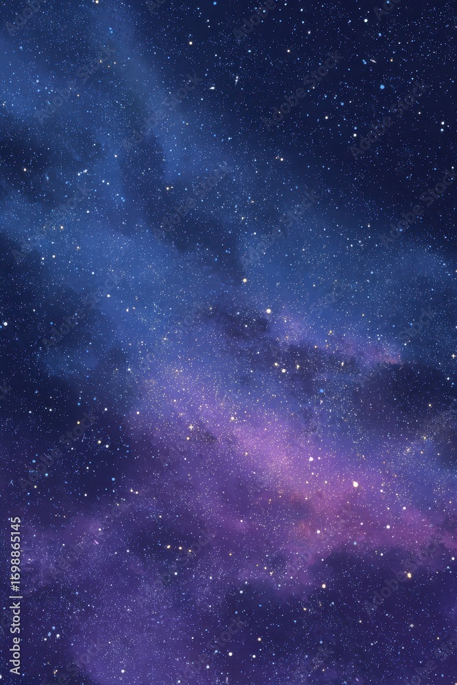 Obraz premium Expansive night sky filled with a swirling blue and purple nebula, dotted with countless bright stars, evoking a sense of cosmic wonder and exploration