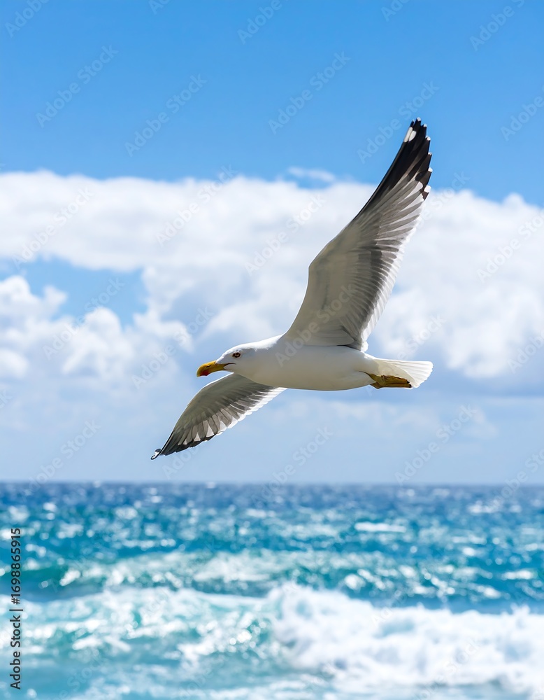 Fototapeta premium Seagull soaring above the waves