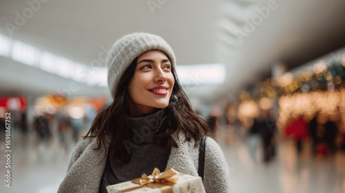 bustling american airport adorned with festive christmas banners radiating holiday cheer