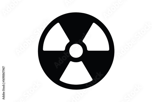 Symbol representing radiation hazard with three triangular sections in a circular design on a white background