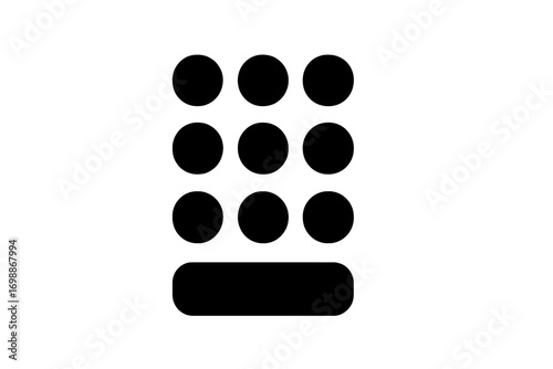 Black and white graphic of buttons arranged in two sections with circles and a rectangle