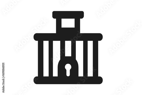 Symbolic representation of a secure prison cell with locked gate depicting themes of confinement and security