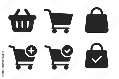 Various shopping cart and bag icons representing online purchasing activities