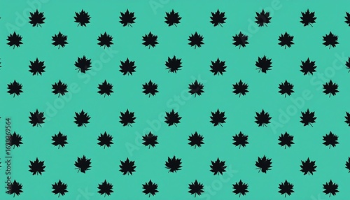 A repeating pattern of black maple leaves on a light teal background.