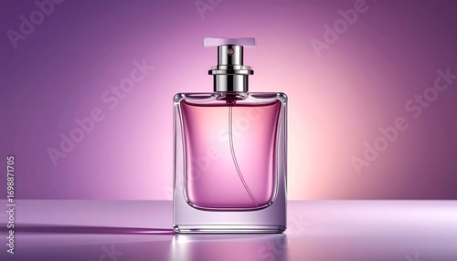 Pink perfume bottle on a gradient background