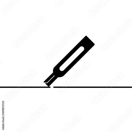 Surgical scalpel cutting a precise line on a white background