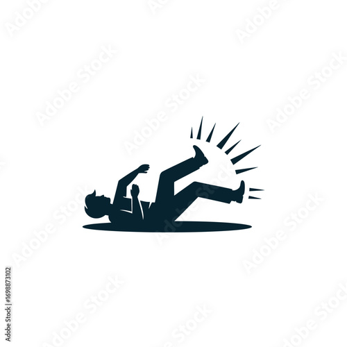 Silhouette of a businessman falling down with impact lines