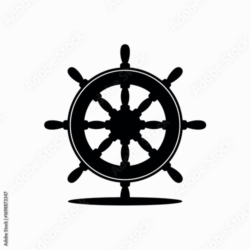Silhouette of a classic ship s steering wheel on a white background