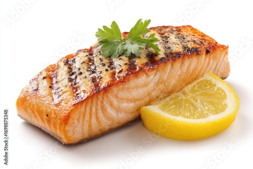 Grilled salmon fillet with lemon and parsley