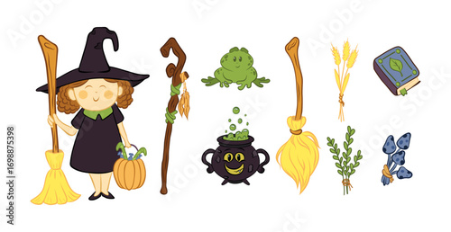 A witch character with witch accessories