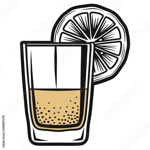 Detox drink with lemon served in a glass on a white background  