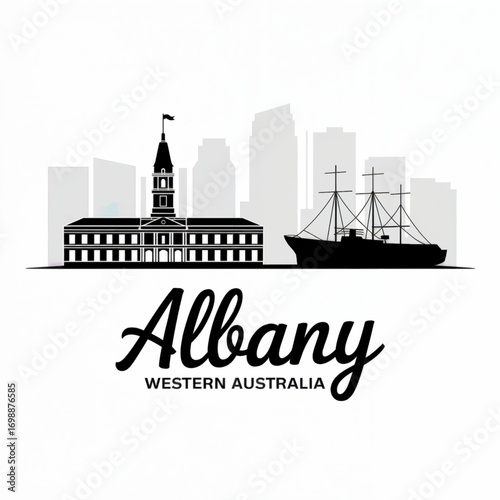 Albany Skyline Silhouette — A Historic Port City on Western Australia’s Southern Coast Vector Illustration