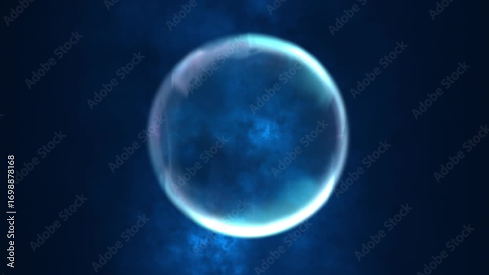 Glowing translucent blue sphere floating in deep dark space Glowing translucent blue sphere floating in deep dark space