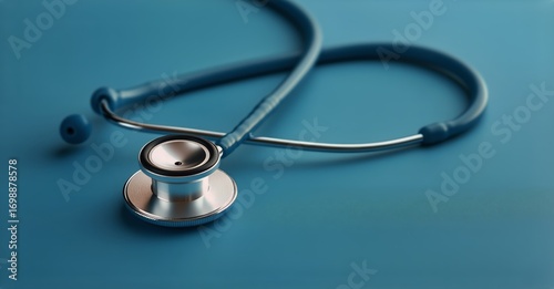 Close up of Blue Stethoscope on a Medical Exam Table for Doctor Visit