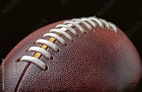 Close up of an American Football With Leather Texture and White Laces on a Bl...