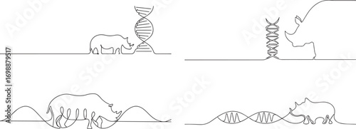 a set of Rhino DNA continuous one continuous line art, Vector illustration, One line art, Line art graphic style.