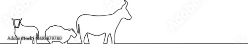farm animals continuous one continuous line art, Vector illustration, One line art, Line art graphic style.