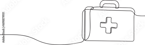 first aid box kit continuous one continuous line art, Vector illustration, One line art, Line art graphic style.