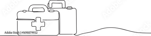 first aid box kit continuous one continuous line art, Vector illustration, One line art, Line art graphic style.