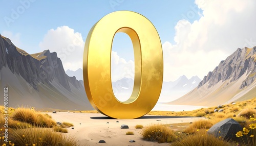 Golden zero on a mountain path
