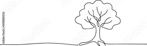 Big Tree continuous one continuous line art, Vector illustration, One line art, Line art graphic style.