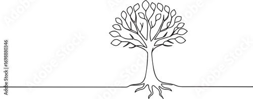 Big Tree continuous one continuous line art, Vector illustration, One line art, Line art graphic style.