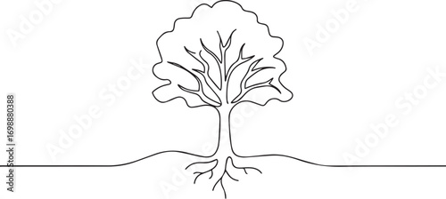 Big Tree continuous one continuous line art, Vector illustration, One line art, Line art graphic style.