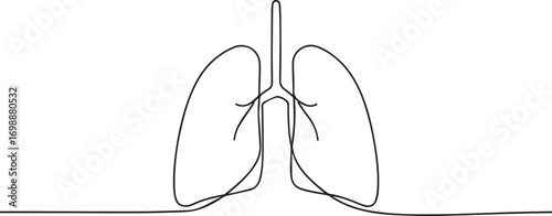human lungs continuous one continuous line art, Vector illustration, One line art, Line art graphic style.