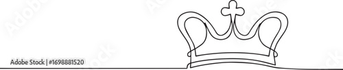 Royal Crown continuous one continuous line art, Vector illustration, One line art, Line art graphic style.