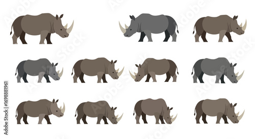 Multiple Rhinoceroses - A Collection of Gray and Brown Rhinos in Various Poses.