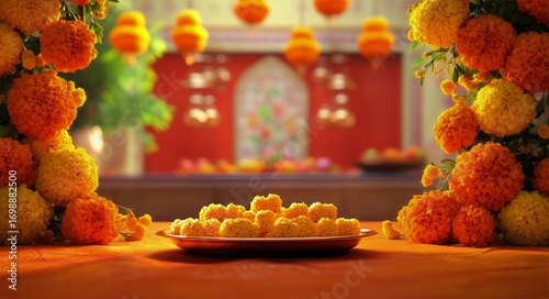 Preparation for Diwali With Marigolds and Traditional Decorations in the Even...