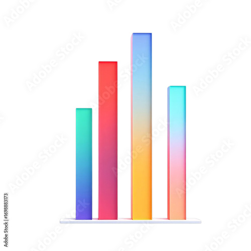 Minimalist bar chart with colorful gradient bars, isolated on a white background