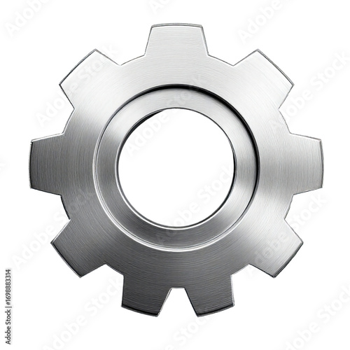 Realistic gear icon with metallic texture, isolated on a white background