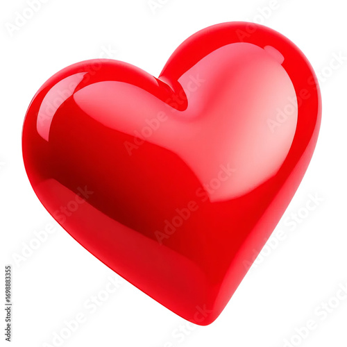Social media like (heart) icon in glossy red 3D style, isolated on a white background