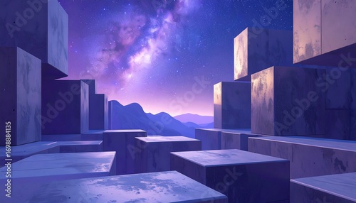 Purple cubic cityscape at night