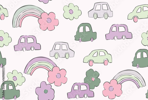 seamless car and flower pattern