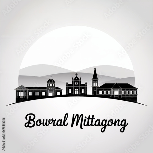 Bowral–Mittagong Australia Skyline Silhouette — A Southern Highlands Region in New South Wales Vector Illustration