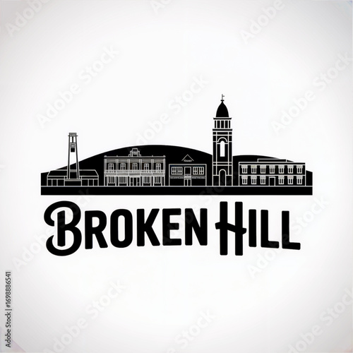 Broken Hill Australia Skyline Silhouette — An Outback Mining City in New South Wales Vector Illustration