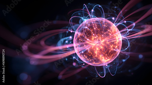 Abstract Atomic Energy Particle with Glowing Light Effects