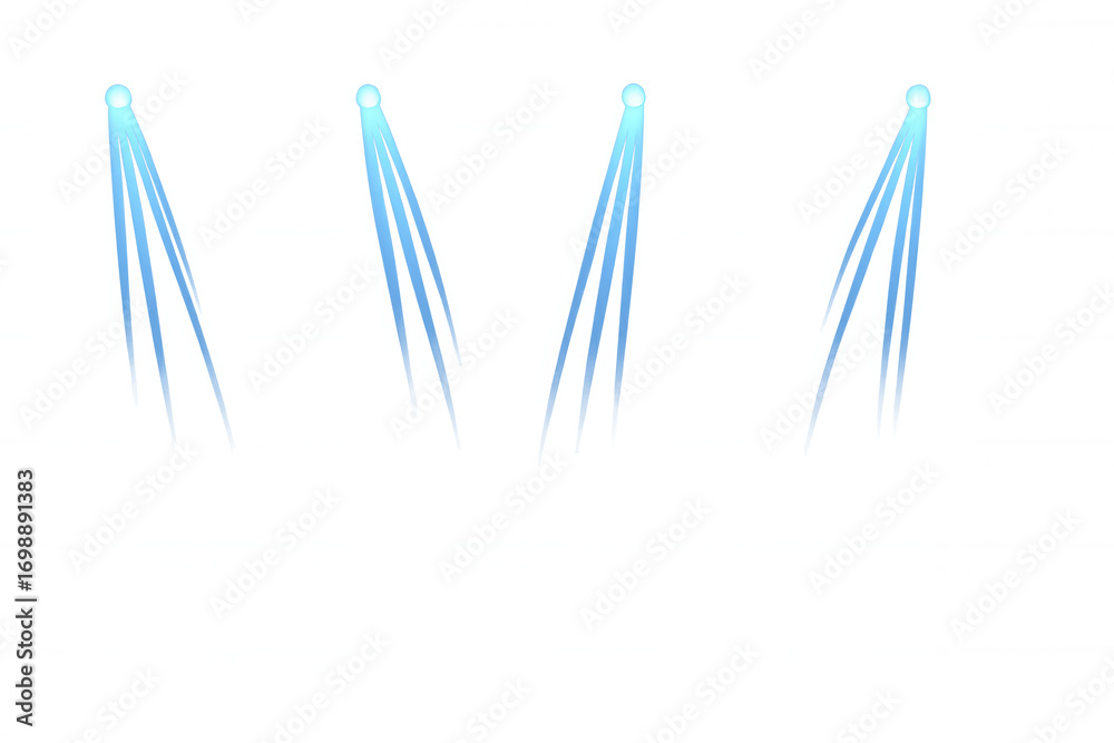 Fototapeta premium Collection of blue glowing spotlights illuminating transparent backdrop, perfect for adding dramatic lighting effects to designs