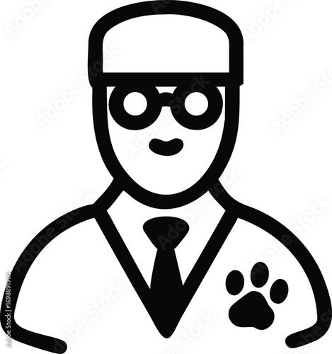 Stylized Minimalist Line Drawing of a Veterinarian Examining a Dog animal doctor canine
