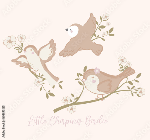 Beautiful 3 birds, for greeting card