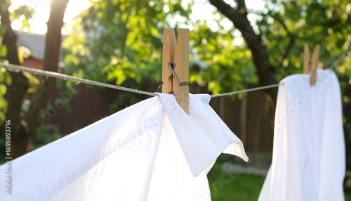 Laundry drying on clothesline in garden