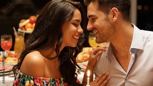 Romantic couple lovingly smiling at each other during an intimate birthday dinner
