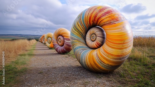 Spiral shells art installation sculpture outdoor nature landscape travel destination landmark scenic view